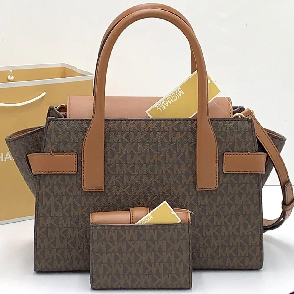 MICHAEL KORS Carmen Medium Faux Leather Belted Satchel & MD FLAP BIFOLD WALLET